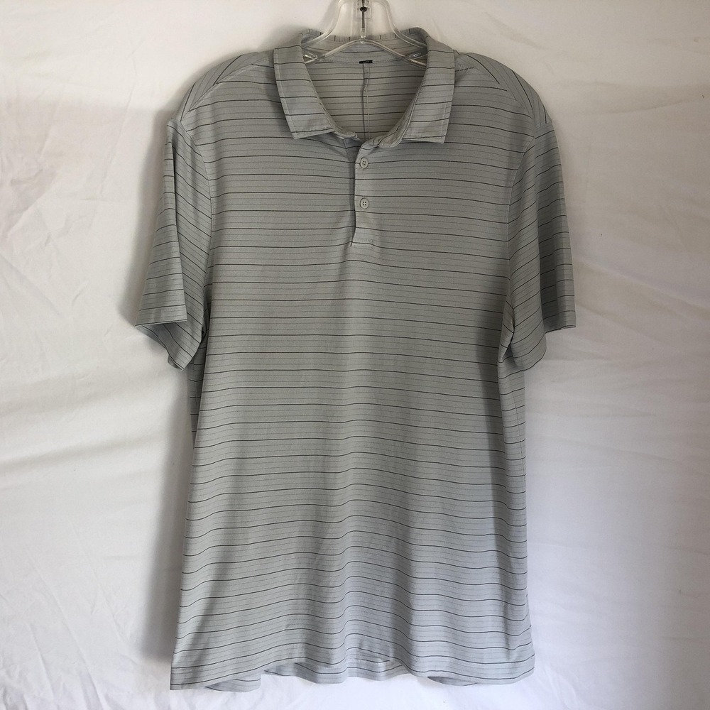 Lululemon Polo Shirt Mens Large Gray Striped Knit Lightweight Casual Summer